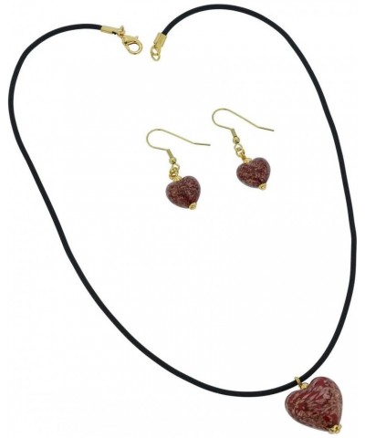 GlassOfVenice Murano Glass Puffed Heart Necklace and Earrings Set - Sparkling Red $38.22 Jewelry Sets