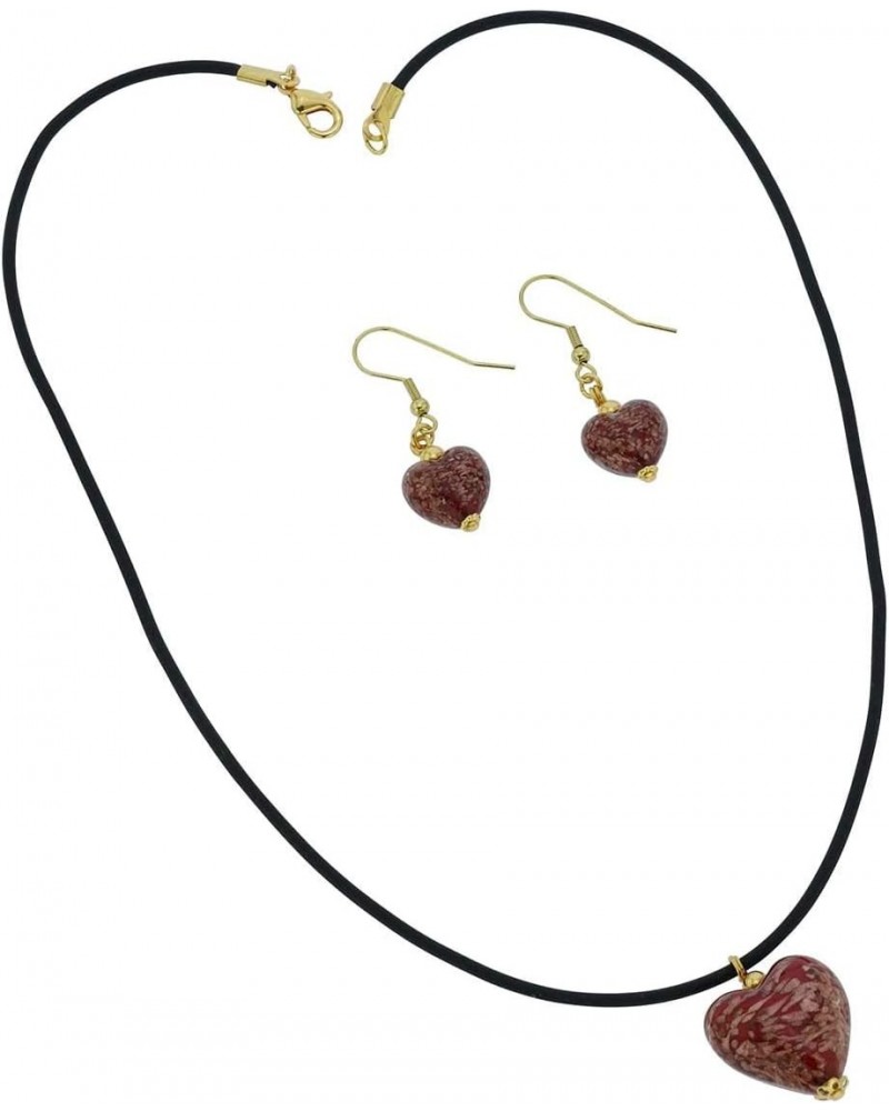 GlassOfVenice Murano Glass Puffed Heart Necklace and Earrings Set - Sparkling Red $38.22 Jewelry Sets