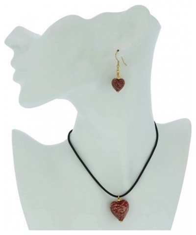 GlassOfVenice Murano Glass Puffed Heart Necklace and Earrings Set - Sparkling Red $38.22 Jewelry Sets