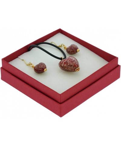 GlassOfVenice Murano Glass Puffed Heart Necklace and Earrings Set - Sparkling Red $38.22 Jewelry Sets