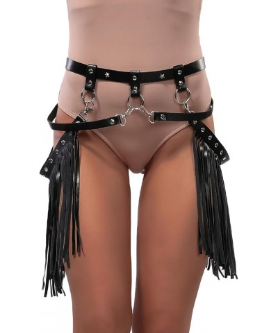 Punk Metal Tassel Waist Chain Belt Gothic Rave Rocker Dance Beach Hip Chain PU Leather Cosplay Nightclub Body Chain Leather T...