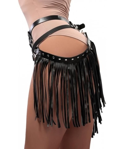 Punk Metal Tassel Waist Chain Belt Gothic Rave Rocker Dance Beach Hip Chain PU Leather Cosplay Nightclub Body Chain Leather T...