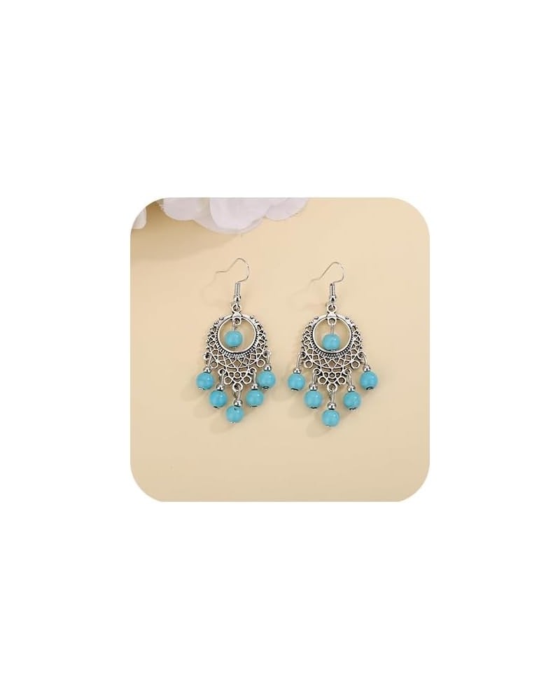 Boho Turquoise Dangle Drop Earrings for Women, Ethnic Chandelier Boho Beads Earrings Vintage Hippie Jewelry Gift Silver4 $7.0...