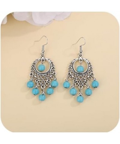 Boho Turquoise Dangle Drop Earrings for Women, Ethnic Chandelier Boho Beads Earrings Vintage Hippie Jewelry Gift Silver4 $7.0...