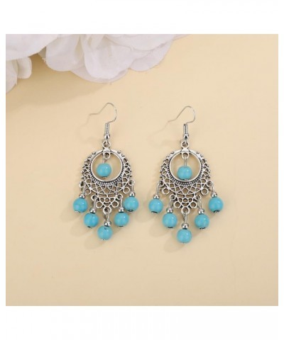 Boho Turquoise Dangle Drop Earrings for Women, Ethnic Chandelier Boho Beads Earrings Vintage Hippie Jewelry Gift Silver4 $7.0...