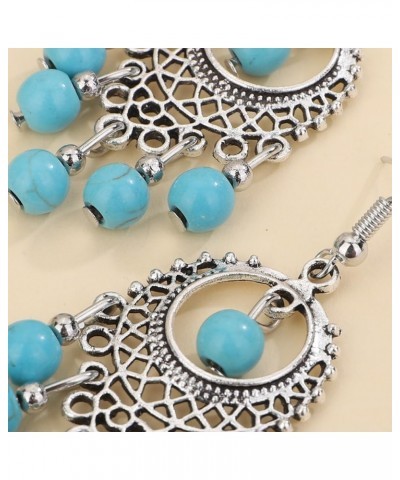 Boho Turquoise Dangle Drop Earrings for Women, Ethnic Chandelier Boho Beads Earrings Vintage Hippie Jewelry Gift Silver4 $7.0...