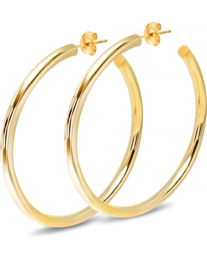 14K Yellow Gold J Hoop Fashion Earrings for Women - Real 14K Gold - 4mm and 6mm Thick, 20mm - 60mm Diameter 60MM (2.36") Diam...