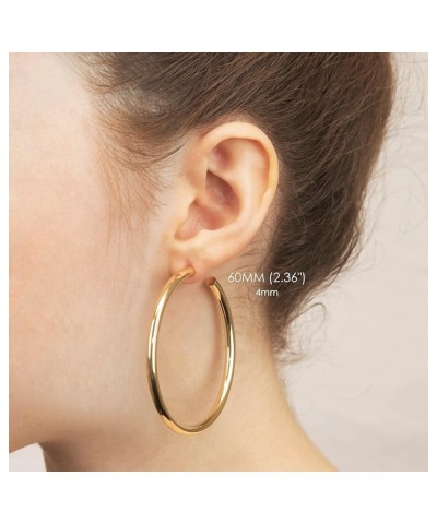 14K Yellow Gold J Hoop Fashion Earrings for Women - Real 14K Gold - 4mm and 6mm Thick, 20mm - 60mm Diameter 60MM (2.36") Diam...