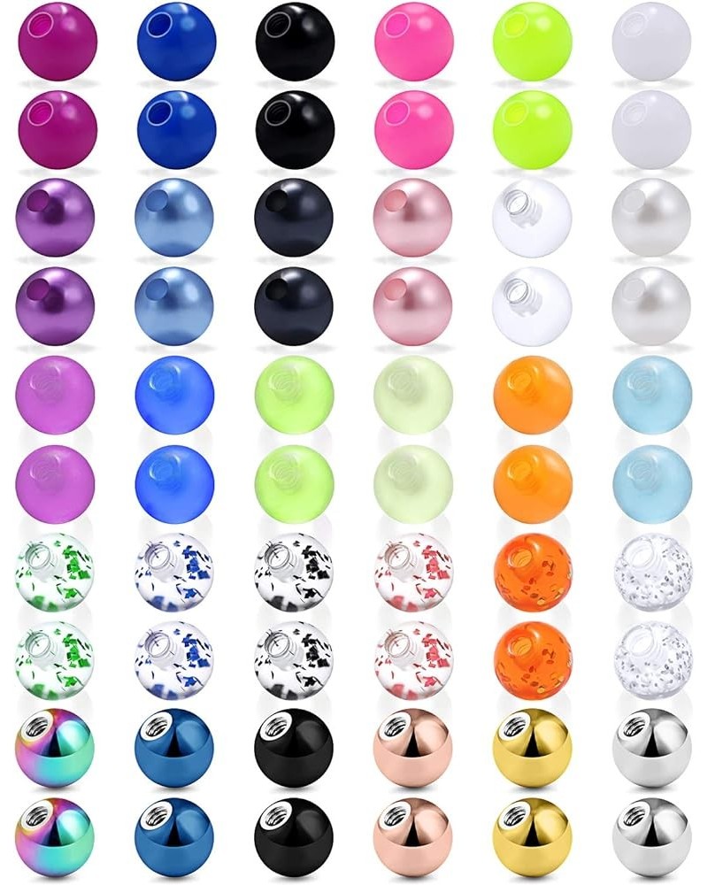 60PCS 16G Surgical Steel & Plastic Glow in the Dark Replacement Balls Body Jewelry Piercing Externally Threaded Barbell Parts...