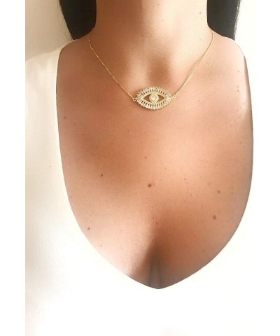 Gold Evil Eye Necklace 18K Gold Plated Sliding Adjustable Chain Choker Jewelry $19.32 Necklaces