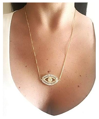 Gold Evil Eye Necklace 18K Gold Plated Sliding Adjustable Chain Choker Jewelry $19.32 Necklaces