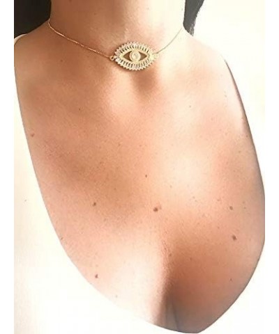 Gold Evil Eye Necklace 18K Gold Plated Sliding Adjustable Chain Choker Jewelry $19.32 Necklaces