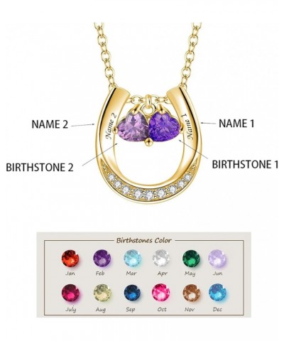 Personalized Mother 1-3 Names Horseshoe Necklace Sterling Silver with Birthstone White/Rose/Yellow Gold Customized Engraved L...