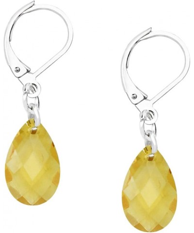 Glass Crystal Earring Leverback High Polished Rhodium Style 1 - Topaz $7.97 Earrings