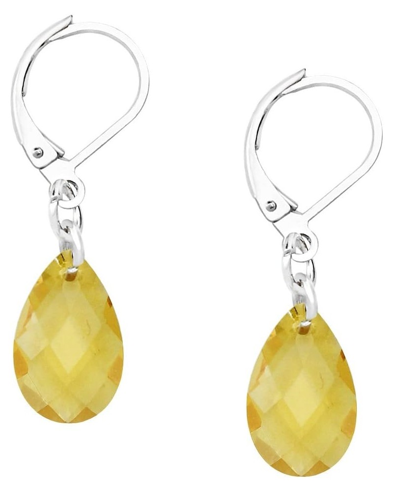 Glass Crystal Earring Leverback High Polished Rhodium Style 1 - Topaz $7.97 Earrings