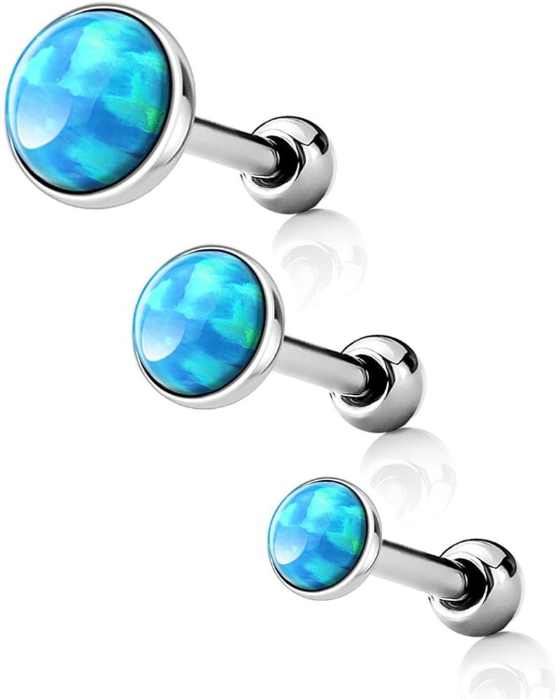 16g Surgical Steel Synthetic Opal Cartilage Stud Earring Light Blue 3pcs (3/4/5mm) $12.87 Body Jewelry