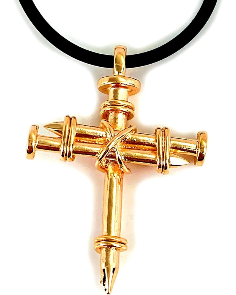 Three Nails Special Rose Gold Metal Finish Pendant Black Cord Cross Necklace $15.82 Necklaces