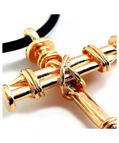 Three Nails Special Rose Gold Metal Finish Pendant Black Cord Cross Necklace $15.82 Necklaces