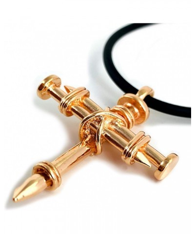 Three Nails Special Rose Gold Metal Finish Pendant Black Cord Cross Necklace $15.82 Necklaces