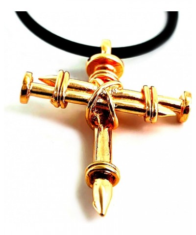 Three Nails Special Rose Gold Metal Finish Pendant Black Cord Cross Necklace $15.82 Necklaces