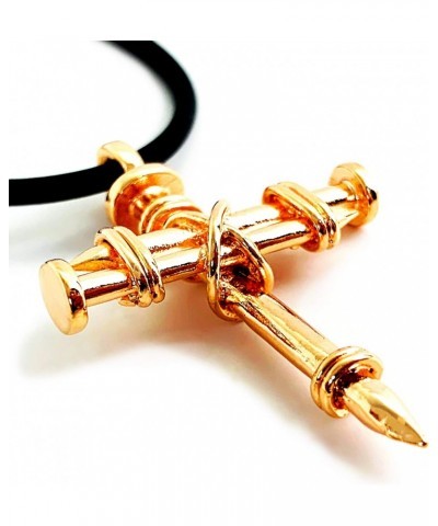 Three Nails Special Rose Gold Metal Finish Pendant Black Cord Cross Necklace $15.82 Necklaces