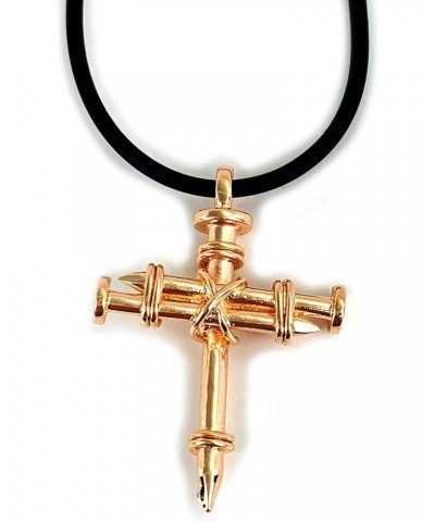 Three Nails Special Rose Gold Metal Finish Pendant Black Cord Cross Necklace $15.82 Necklaces