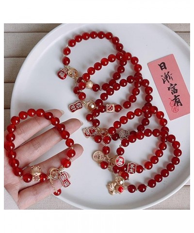 2024 Chinese Zodiac Year of The Dragon Bracelets,New Year Dragon Bracelets,Red Beads Stretch Bracelets,Feng Shui Dragon Elast...