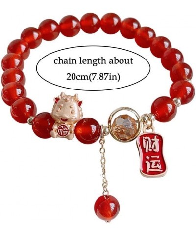 2024 Chinese Zodiac Year of The Dragon Bracelets,New Year Dragon Bracelets,Red Beads Stretch Bracelets,Feng Shui Dragon Elast...