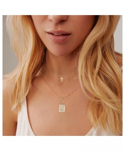 Layered Initial Necklaces for Women 14K Gold Plated Dainty Square Pendant Letter Choker Necklace Adjustable Layering Papercli...