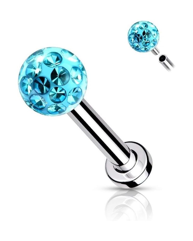 Internally Threaded Surgical Steel with Epoxy Covered Crystal Paved Ball Top Flat Back Studs for Labret, Monroe, Cartilage an...