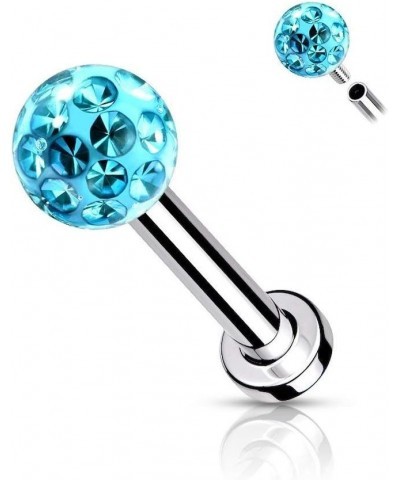 Internally Threaded Surgical Steel with Epoxy Covered Crystal Paved Ball Top Flat Back Studs for Labret, Monroe, Cartilage an...