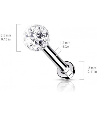 Internally Threaded Surgical Steel with Epoxy Covered Crystal Paved Ball Top Flat Back Studs for Labret, Monroe, Cartilage an...