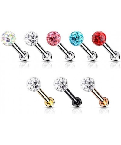 Internally Threaded Surgical Steel with Epoxy Covered Crystal Paved Ball Top Flat Back Studs for Labret, Monroe, Cartilage an...