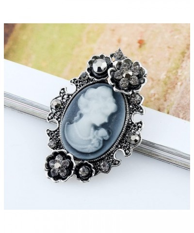 Cameo Victorian Lady Brooch Maiden Crystal Rhinestone Pin Vintage Style Beautiful Girl Lapel Pin Elegant Dress Suit Accessori...