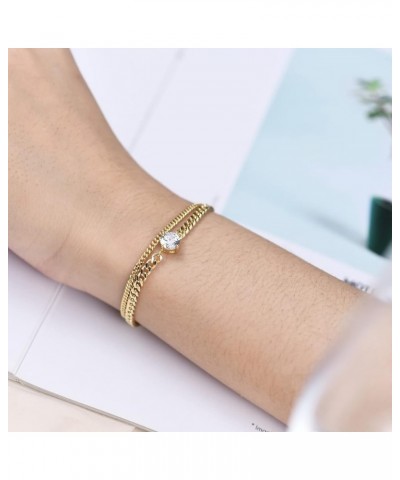 Dainty Gold Bracelets for Women, 18K Gold Over Cross Infinity Horsebit Heart CZ Sapphire Cuba Bead Paperclip Link Chain Charm...