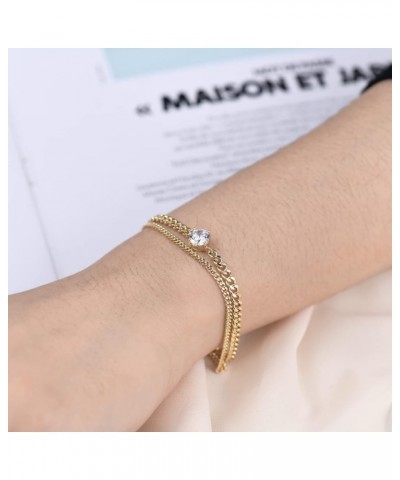 Dainty Gold Bracelets for Women, 18K Gold Over Cross Infinity Horsebit Heart CZ Sapphire Cuba Bead Paperclip Link Chain Charm...