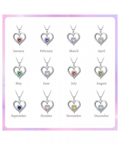 Heart Birthstone Necklace for Women, S925 Sterling Silver Necklace Birthstone Necklace Heart Necklace for Women Teen Girls Bi...