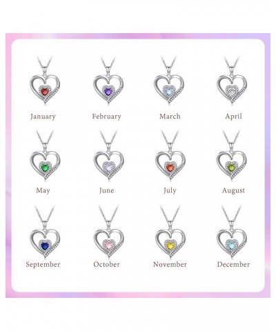 Heart Birthstone Necklace for Women, S925 Sterling Silver Necklace Birthstone Necklace Heart Necklace for Women Teen Girls Bi...