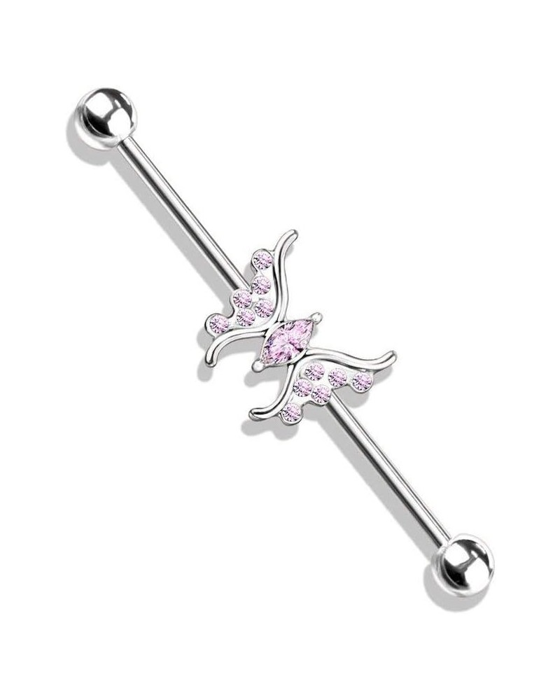 Marquise Crystal Center Crystal Paved Butterfly Surgical Steel Industrial Barbell Pink $9.89 Body Jewelry