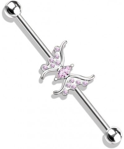 Marquise Crystal Center Crystal Paved Butterfly Surgical Steel Industrial Barbell Pink $9.89 Body Jewelry