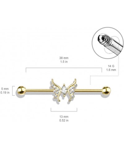 Marquise Crystal Center Crystal Paved Butterfly Surgical Steel Industrial Barbell Pink $9.89 Body Jewelry