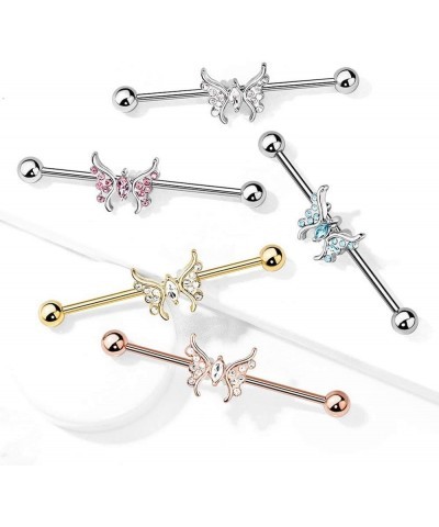 Marquise Crystal Center Crystal Paved Butterfly Surgical Steel Industrial Barbell Pink $9.89 Body Jewelry