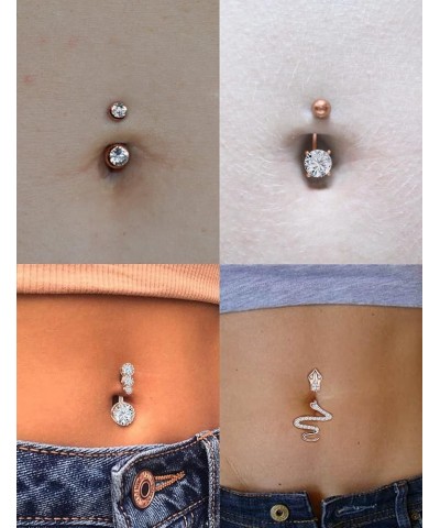 14G Belly Button Rings Belly Rings for Women Stainless Steel CZ Opal Dangle Belly Button Piercing Jewelry Belly Rings Bars Cu...