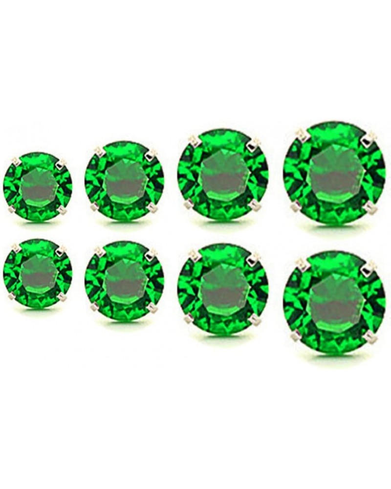 4 Pairs Set Sterling Silver Round Cut Small Stud Earrings for Weddings Lovers Womens/Mens Green $10.25 Earrings