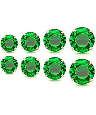 4 Pairs Set Sterling Silver Round Cut Small Stud Earrings for Weddings Lovers Womens/Mens Green $10.25 Earrings