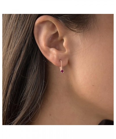 14k Gold Plated 925 Sterling Silver 4mm Round Hypoallergenic Genuine Birthstone Leverback Earrings Ruby Created Rose Gold $15...