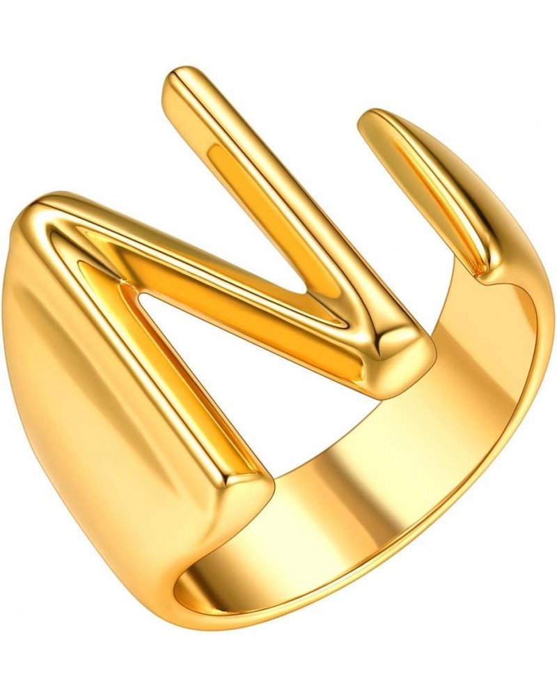 Initial Ring 18K Gold Plated Letter Rings for Women Open Adjustable Rings Chunky Initial Ring Bold Statement Rings N-Gold $10...