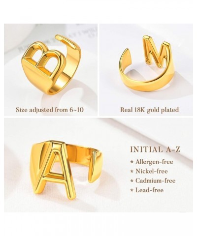 Initial Ring 18K Gold Plated Letter Rings for Women Open Adjustable Rings Chunky Initial Ring Bold Statement Rings N-Gold $10...