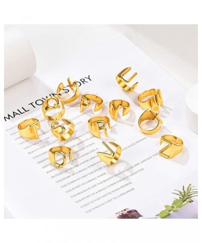 Initial Ring 18K Gold Plated Letter Rings for Women Open Adjustable Rings Chunky Initial Ring Bold Statement Rings N-Gold $10...