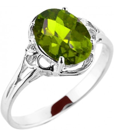 10k Gold August Birthstone Oval Peridot Gemstone Solitaire Ring White Gold $67.65 Rings